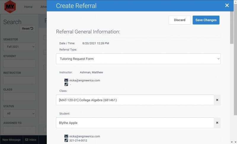 Instructor referral form in Accudemia