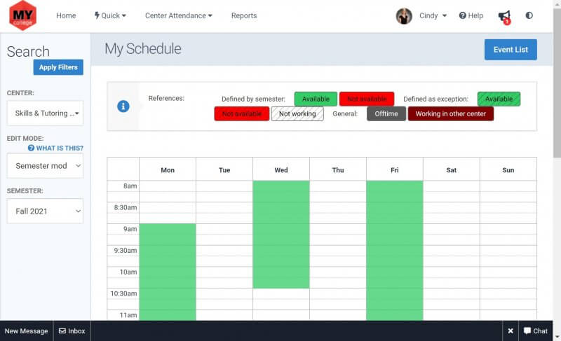 Tutor schedule view in Accudemia