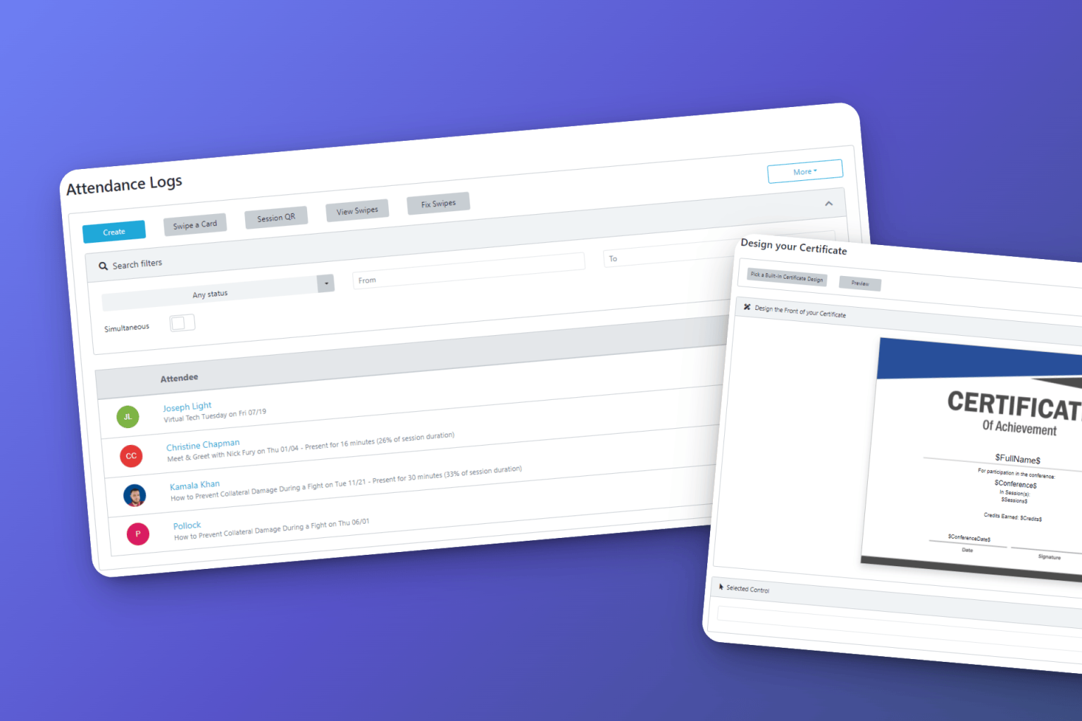 Attendance certificate designer in Conference Tracker