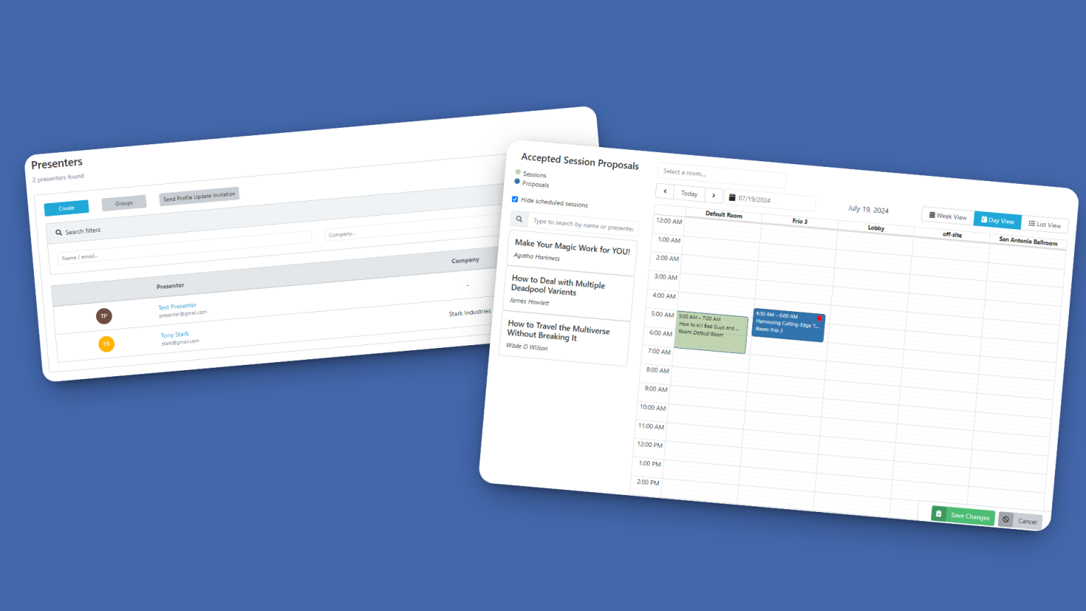 Speaker and agenda management in Conference Tracker
